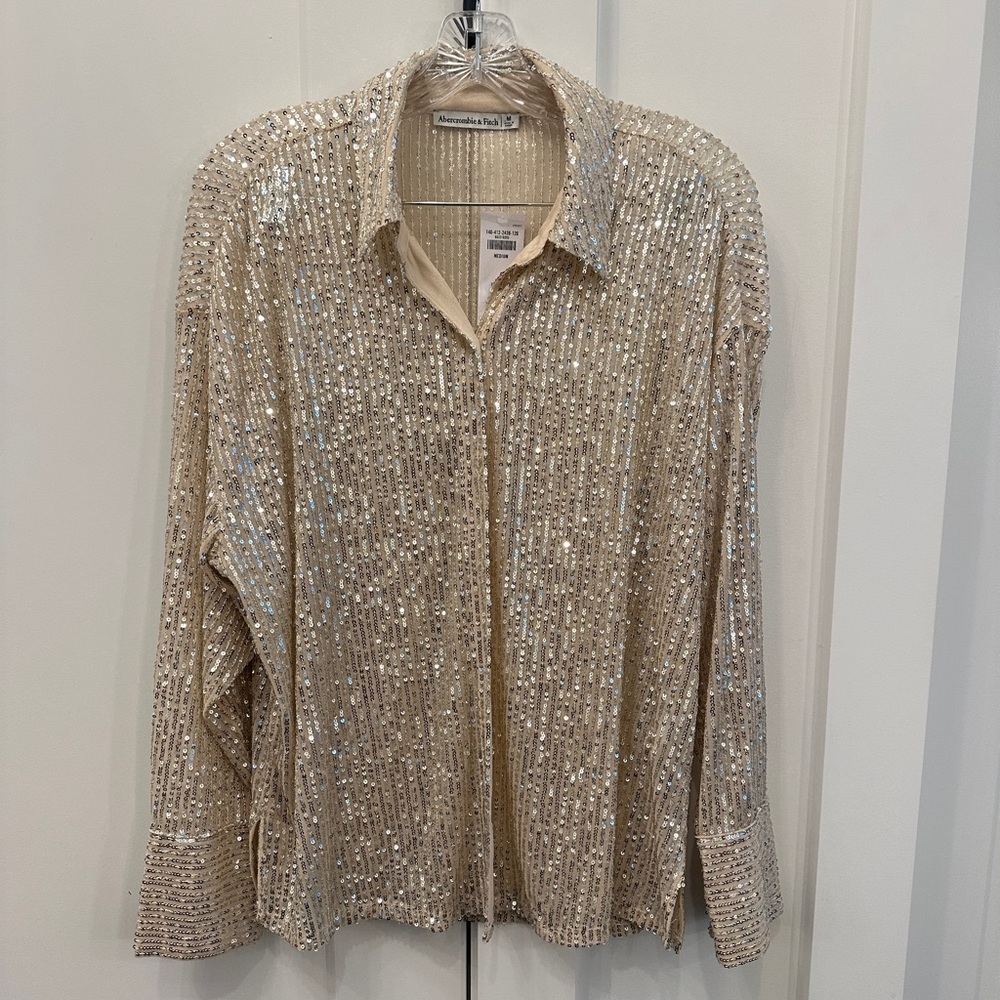 Abercrombie Champaign Sequined Botton-Up Blouse NWT (Size M)